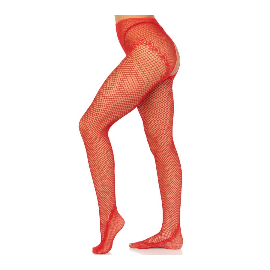 LEG AVENUE - CROTCHLESS FISHNET STOCKINGS RED